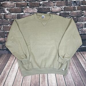 Vintage Russell Athletic Blank Plain Crewneck Sweatshirt Mens XXL Beige Brown